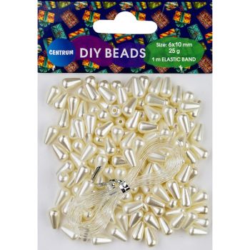 DIY BEADS "Pearl", 1m elastic band, 6x10mm 25g