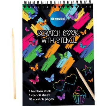 Scratch book 100x140mm (10 scratch pages) with stencil &stick / OPP bag